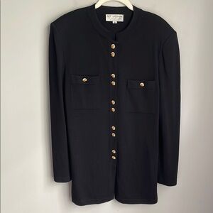St. John Black Knit Blazer Jacket with Gold Buttons Size 12